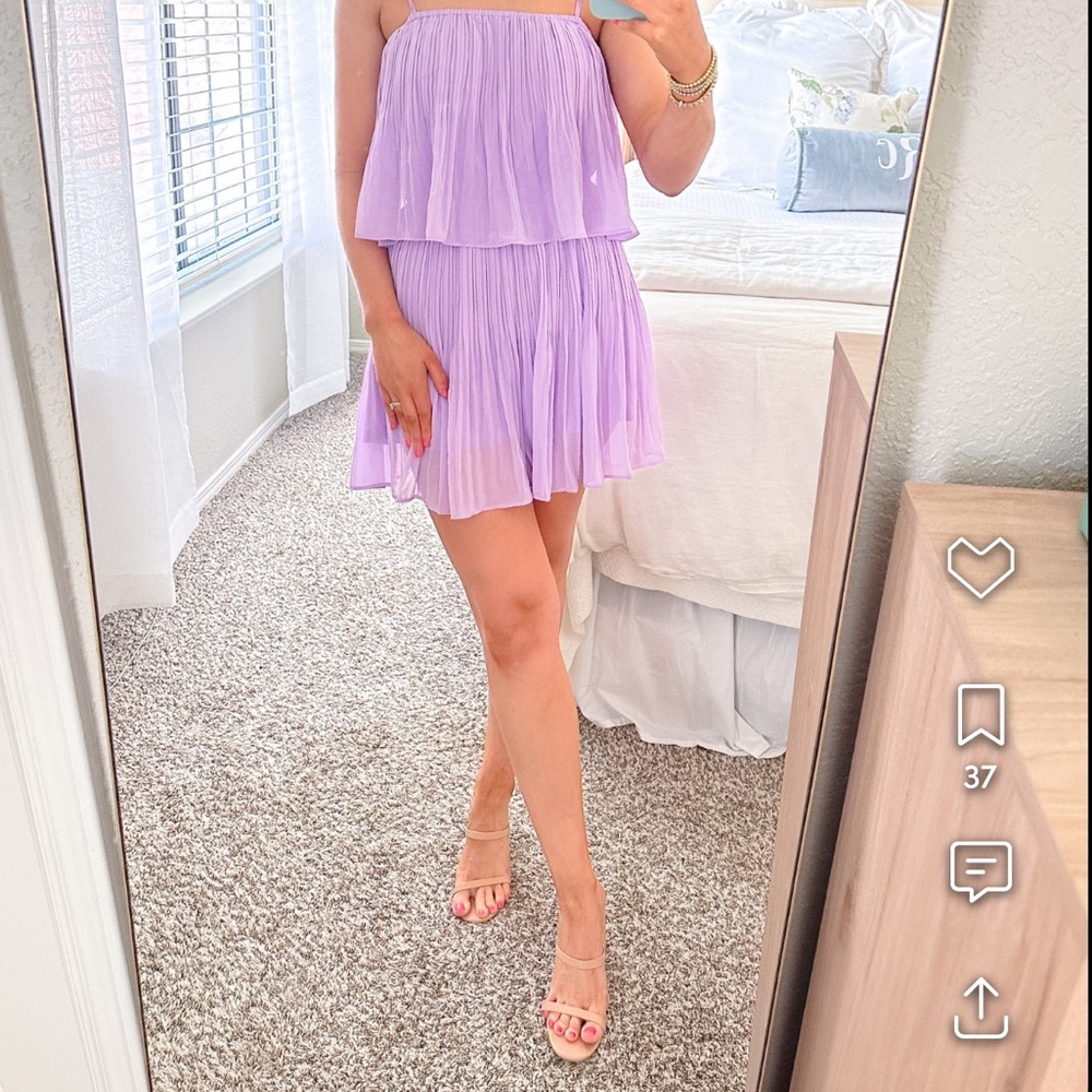 NWT - Lilac Pleated Tiered Mini Dress – Strapless, Removable Straps, Small